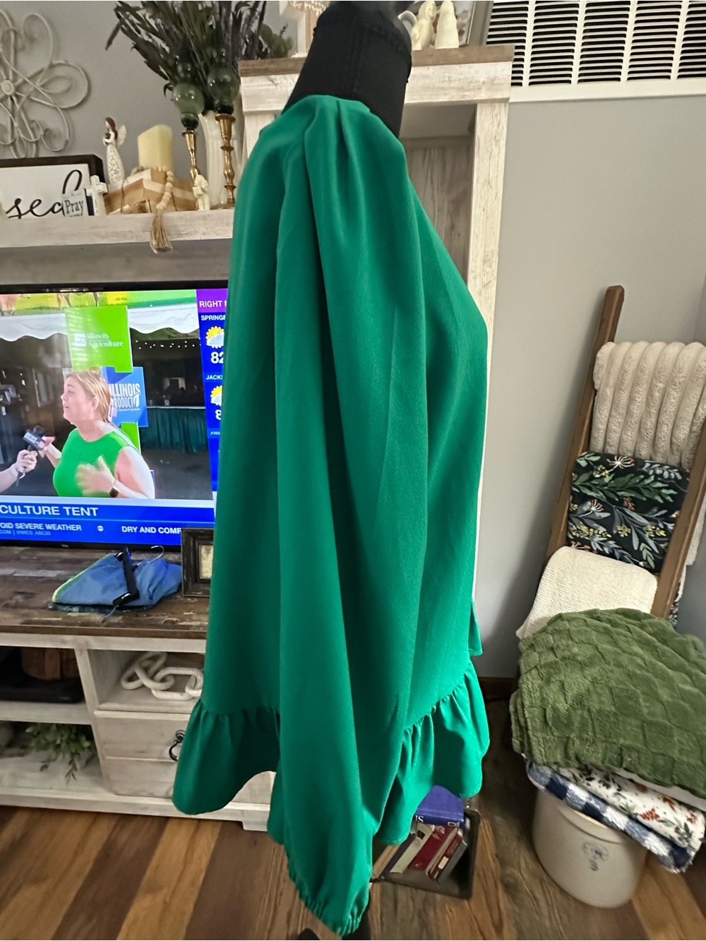Duffield Lane Emerald Green Ruffle-Hem Blouse - Picture 2 of 5